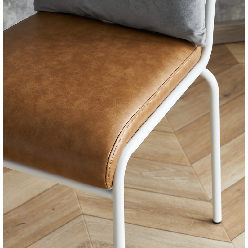 18.7'' H Upholstered Side Chair, Cognac/Grey, White