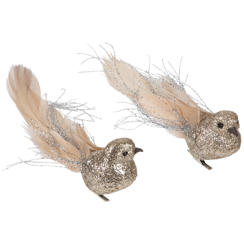 Glittered Birds Clip-On Christmas Ornaments - 7.5" - Gold - Set Of 2