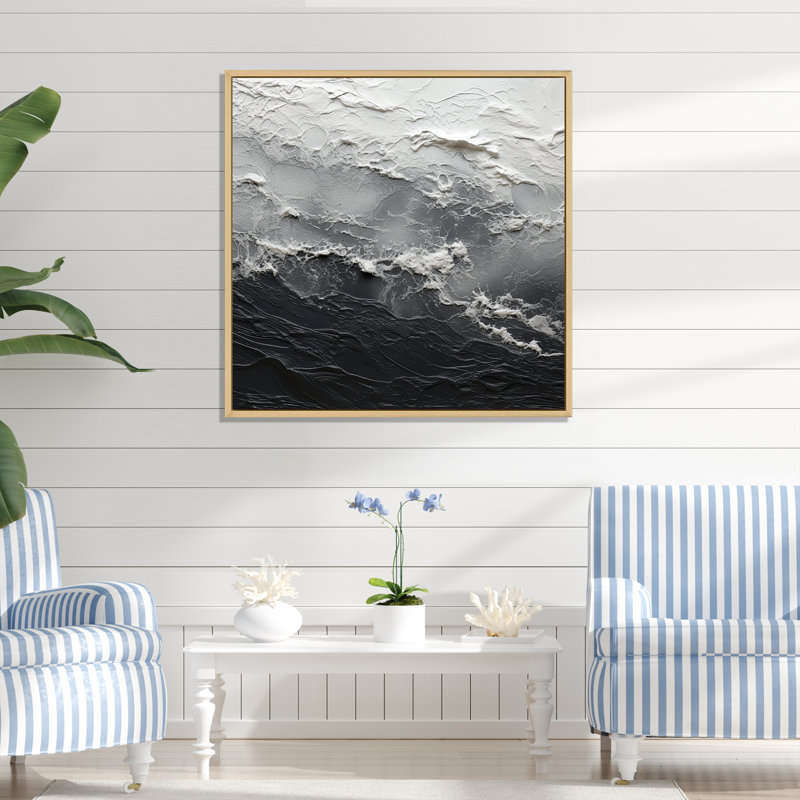 Minimalisme, peinture en noir et blanc, art mural abstrait, salon, H 24 po x l 24 po x P 1 po, Cadre naturel flottant