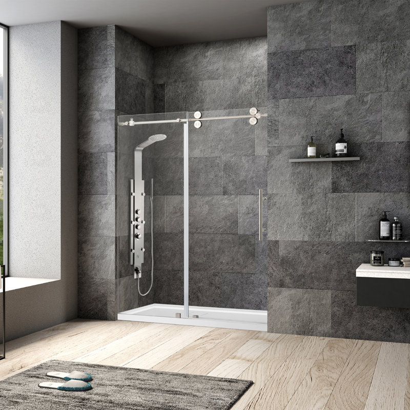 Villena 68'' x 78'' Frameless Sliding Shower Door in Brushed Nickel