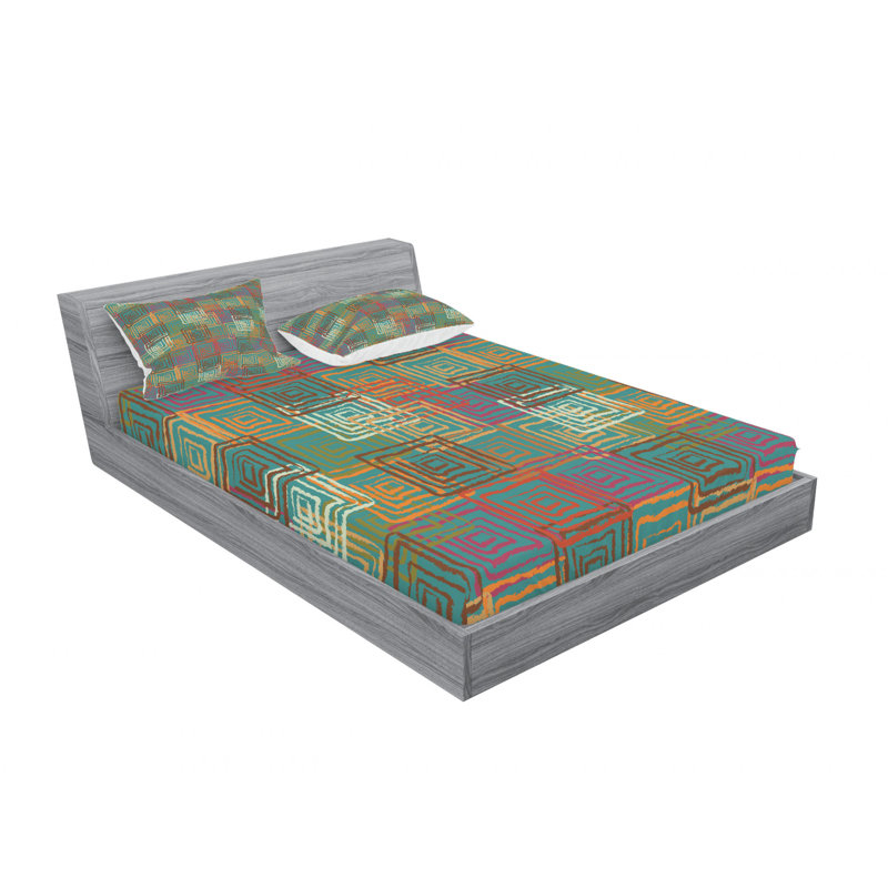 Ensemble de draps en microfibre géométrique, Ensemble de draps pour lit double avec un drap-hou, Scottish Effects Plaid