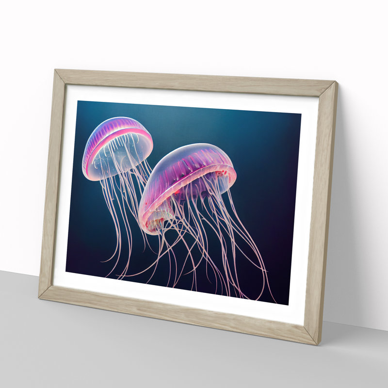 Jellyfish Art Vol.3 - Single Picture Frame Print, 25cm H x 34cm W x 2cm D, Oak Framed