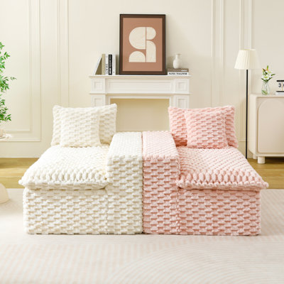 Canapé paresseux multifonctionnel en velours blanc et rose Turtle