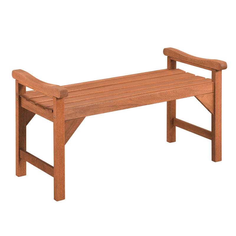 Banc de jardin sans dossier en bois massif (1 pièce) avec poignées de soutien et assise à lattes incurvées