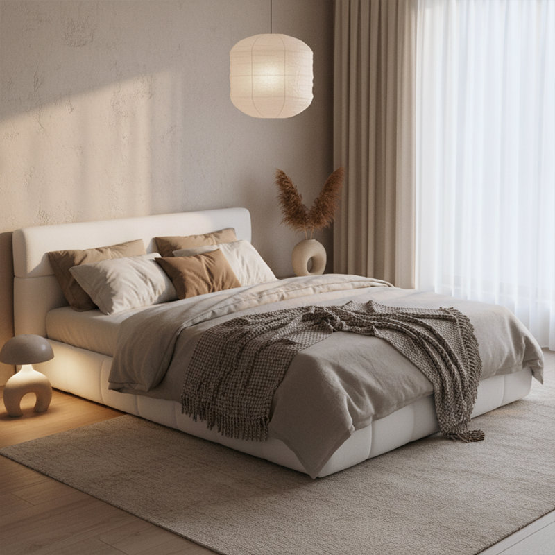 Lit plateforme tapissier Minimalist, Grand lit
