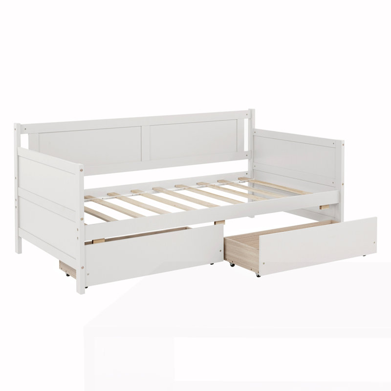 Pine Wood Daybed With Two Storage Drawers, White