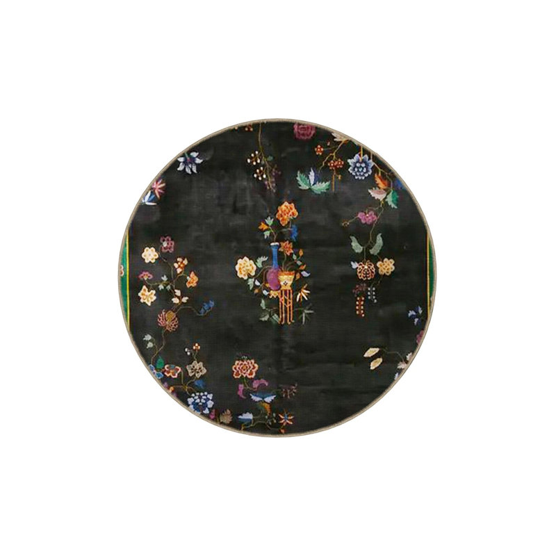 Tapis intérieur / extérieur floral noir Ince, Rectangle 8' x 10'