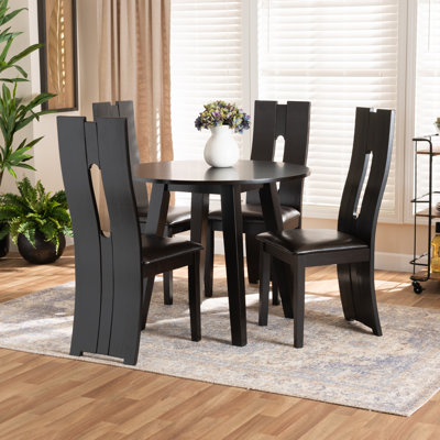 Ensemble de salle à manger 5 pièces Fanelli en similicuir brun foncé, H 40,94 po x l 18,31 po x P 21,06 po