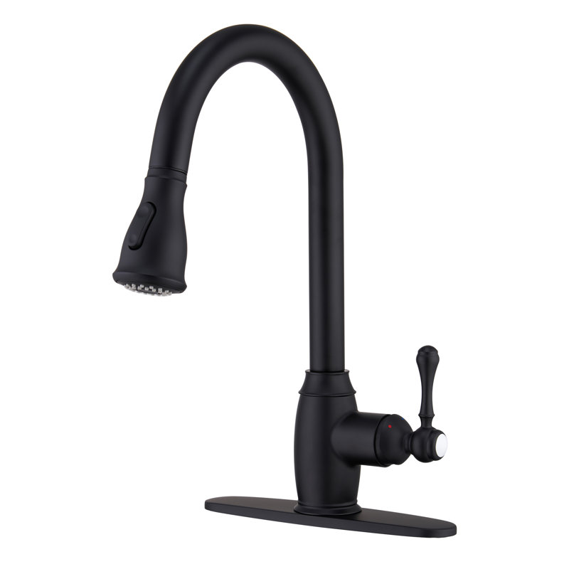 Robinet de cuisine rétractable à poignée simple avec douchette latérale, Noir mat