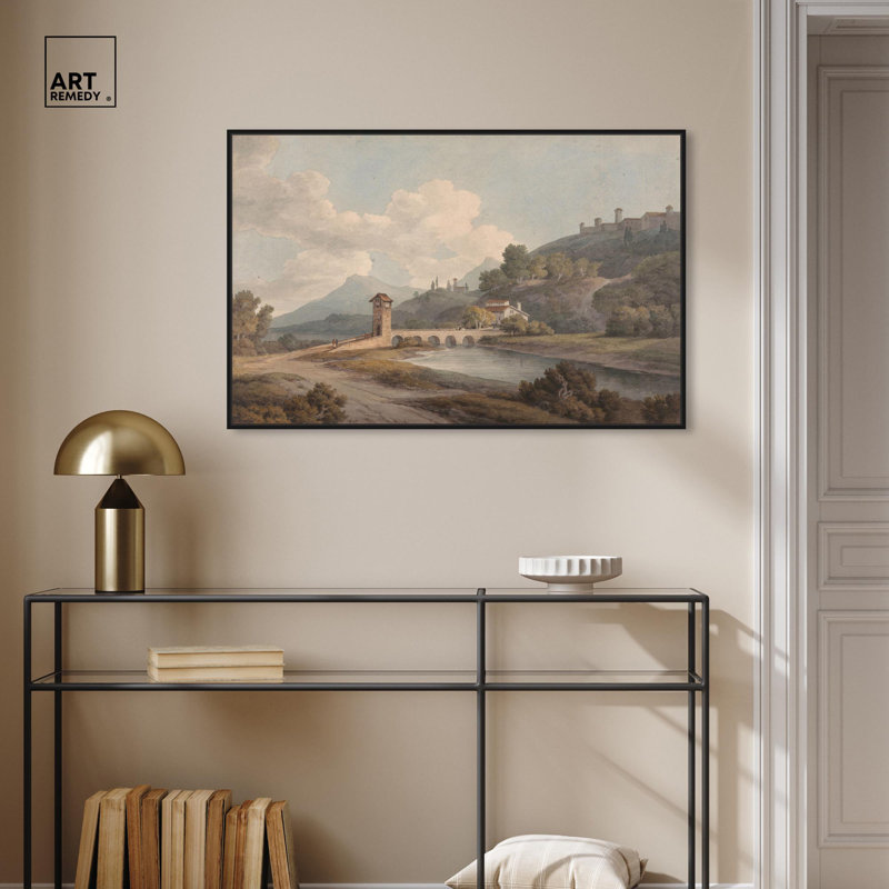 Art moderne sur toile Modern Bridge at Narni par Art Remedy, Cadre noir, H 25 po x l 37 po