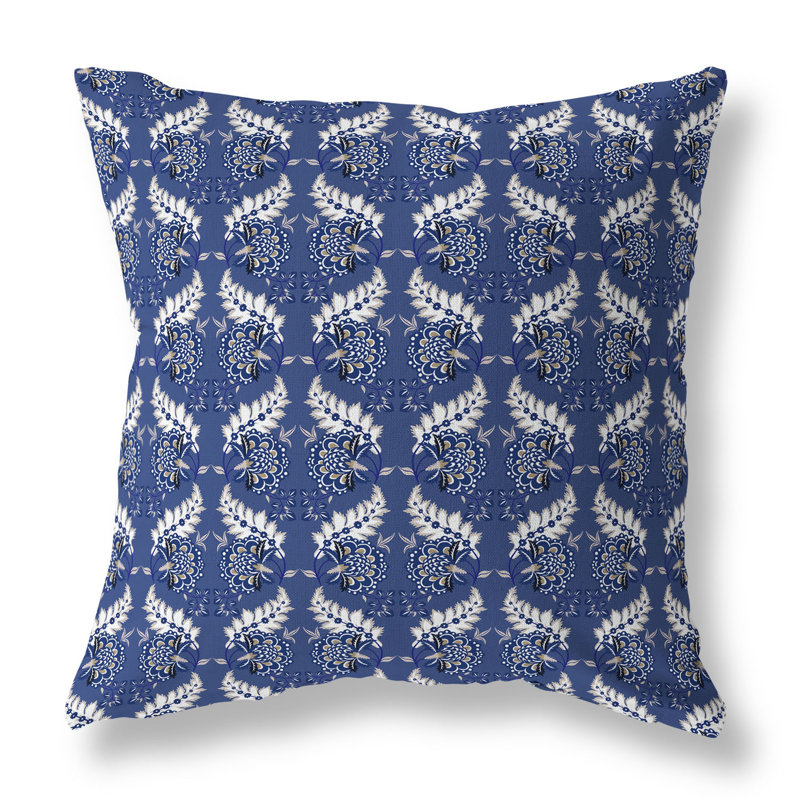 Coussin décoratif botanique intérieur / extérieur Botanical Bouquet, H 20 po x l 20 po, Bleu / blanc