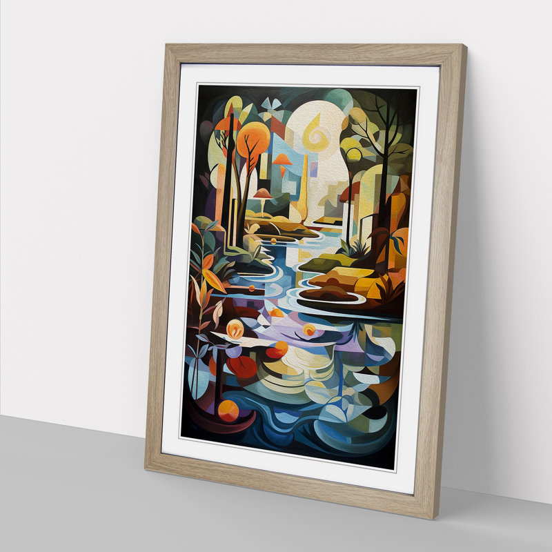 XYZ-FRM-V1223-5221 Pond Cubism - Single Picture Frame Print on Wood, 34cm H x 25cm W x 2cm D, Oak