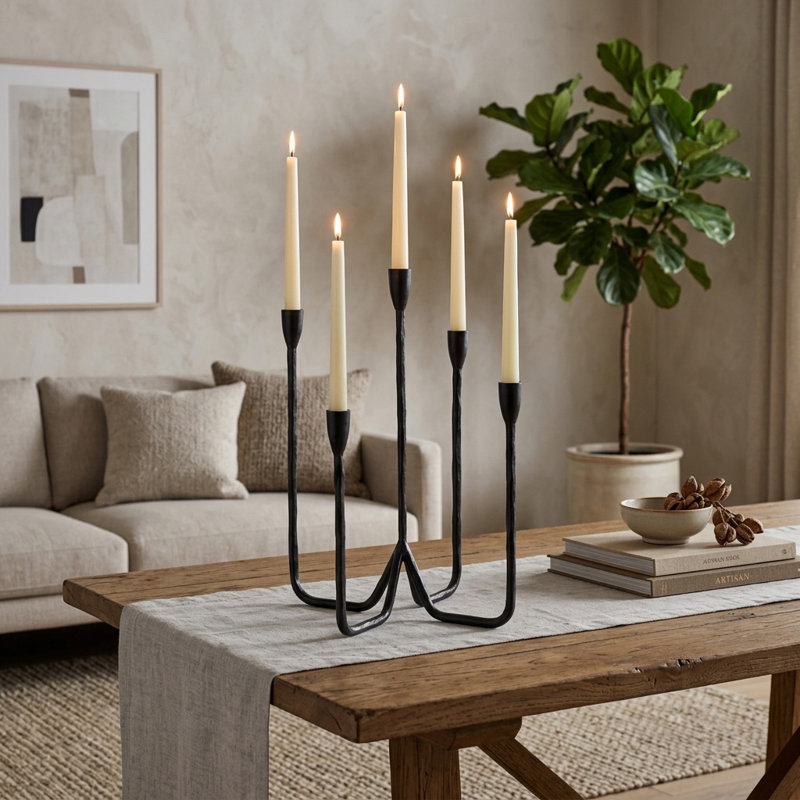 Albright 16'' H Metal Tabletop Candle Holder, Black