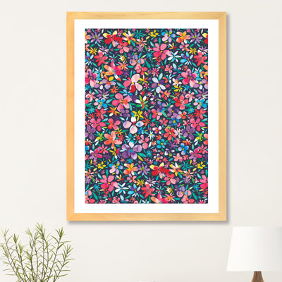 Colorful Flowers Petals Navy by Ninola Design - Painting