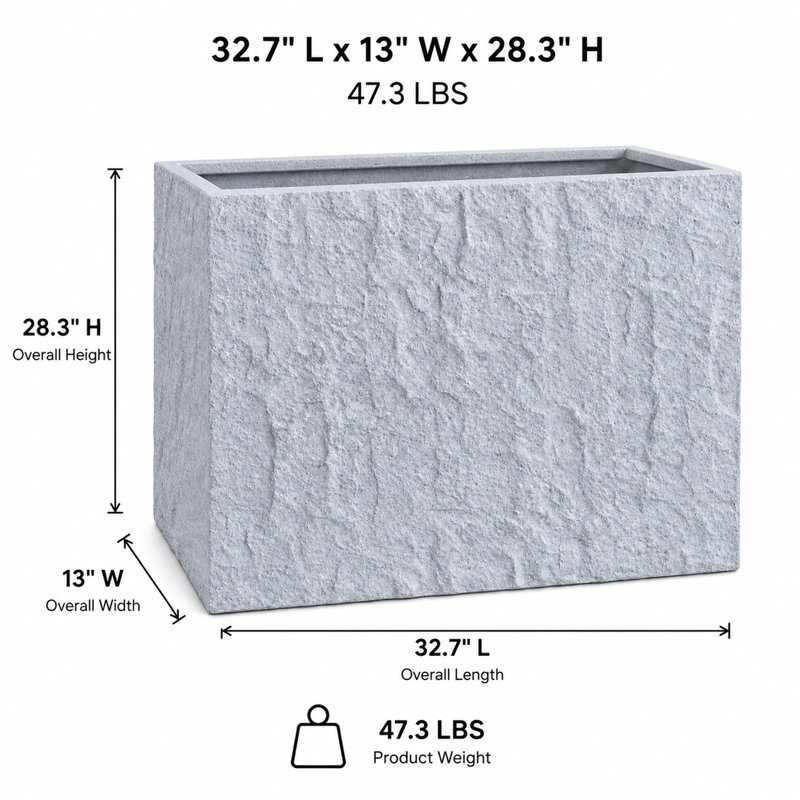Rock Texture Rectangular Polystone Planter Box, Gray, Gray
