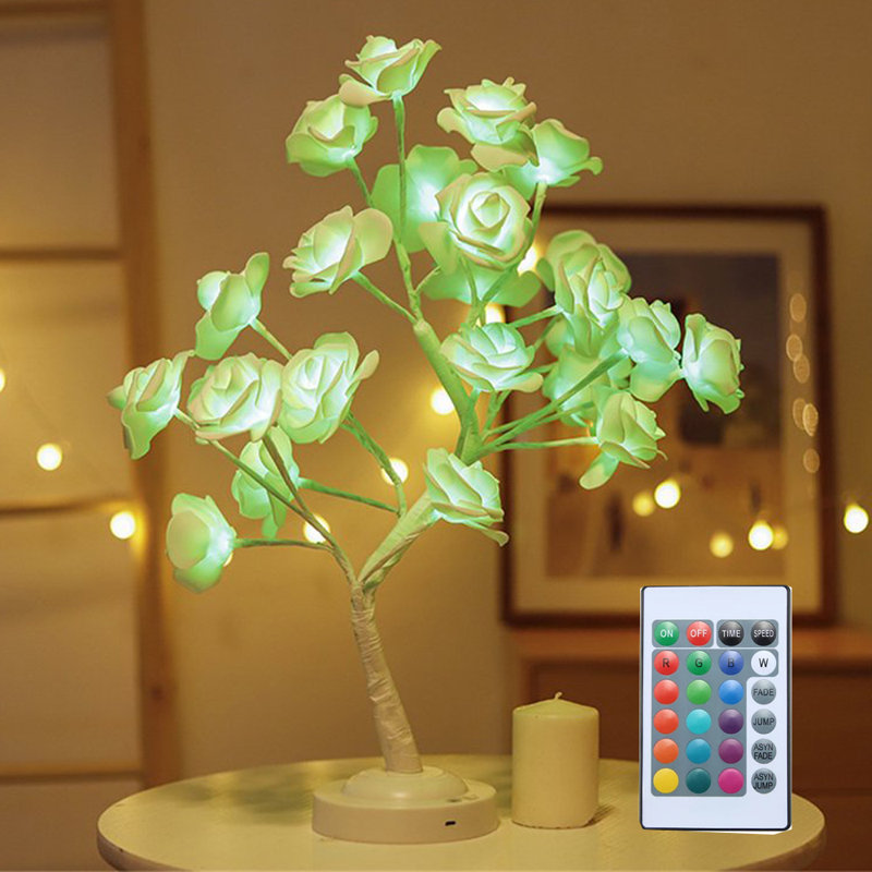 16 Colour RGB Rose Lamp,Colour Change 24 Led Rose Tree Lamp,Remote Control Rose Table Lamp