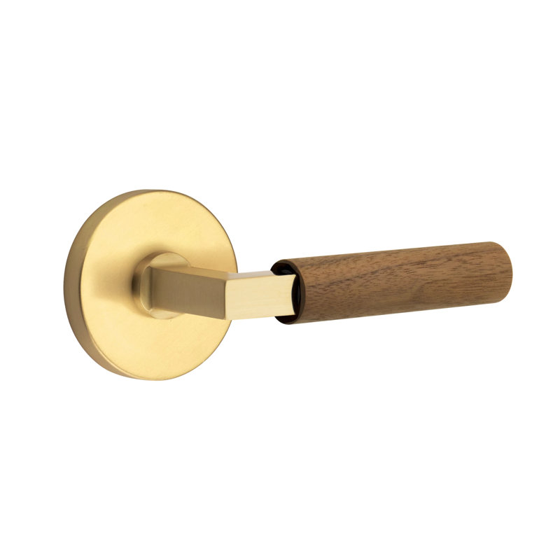 Ensemble de leviers d'intimité Emtek Select avec rosette à disque et tige carrée en L, poignée en noyer foncé (CF)