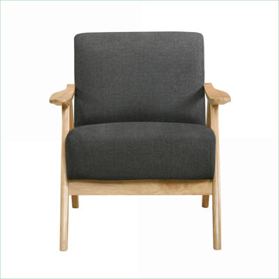 Orange Fabric Upholstered Modern Accent Chair, Solid Rubberwood Cushioned Seat &amp; Back for Adults, Living Room Bedroom Seating