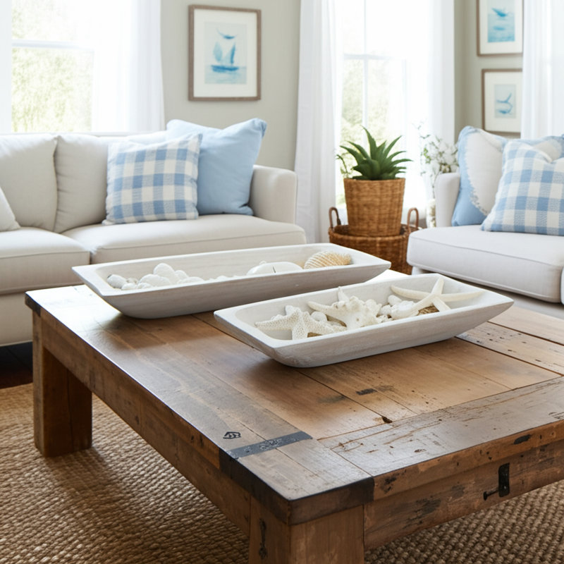 Set of Two Decorative Wooden Trays Contemporary Rustic Farmhouse Rectangle Shaped Tray Decor 15" and 20" Home - 20" x 7" x 2"