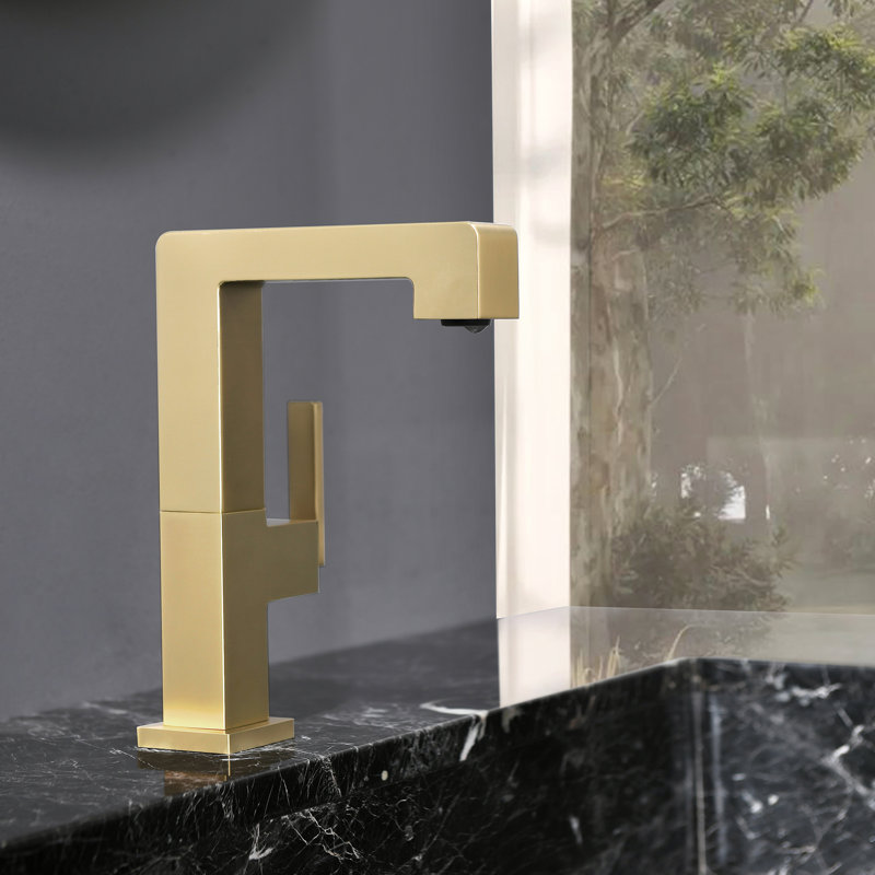 Single Hole Single Handle Bathroom Sink Faucet With Optional Drain Assembly, Brushed Gold, With Drain