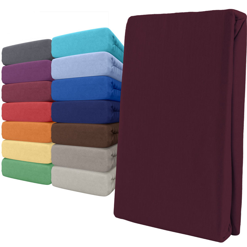 100% Cotton Jersey Knit Fitted Sheet, Bordeaux, European Double (140 x 200cm)