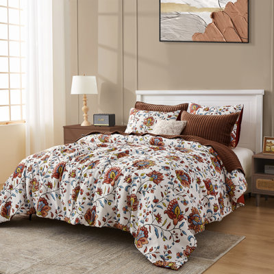 Wonderful Floral Comforter Set Linen-Like Fabric With Slub Texture
