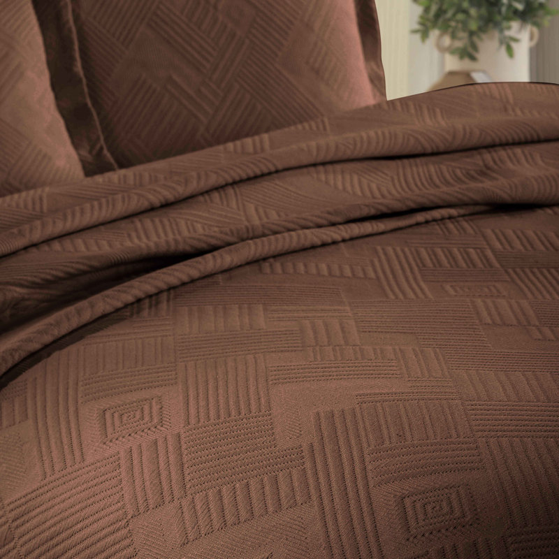 Ensemble de couvre-lit / couvre-lit matelassé 100% coton à motif géométrique toutes saisons Scotch, Cappuccino