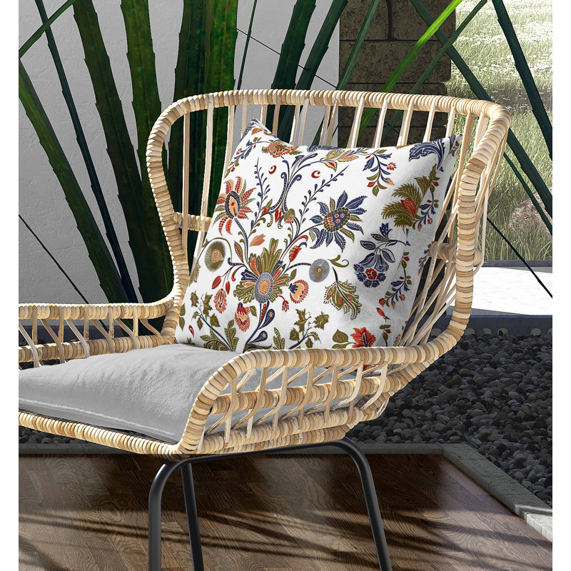 Coussin intérieur / extérieur Jewel, Blanc / vert / orange, Carré 16 po