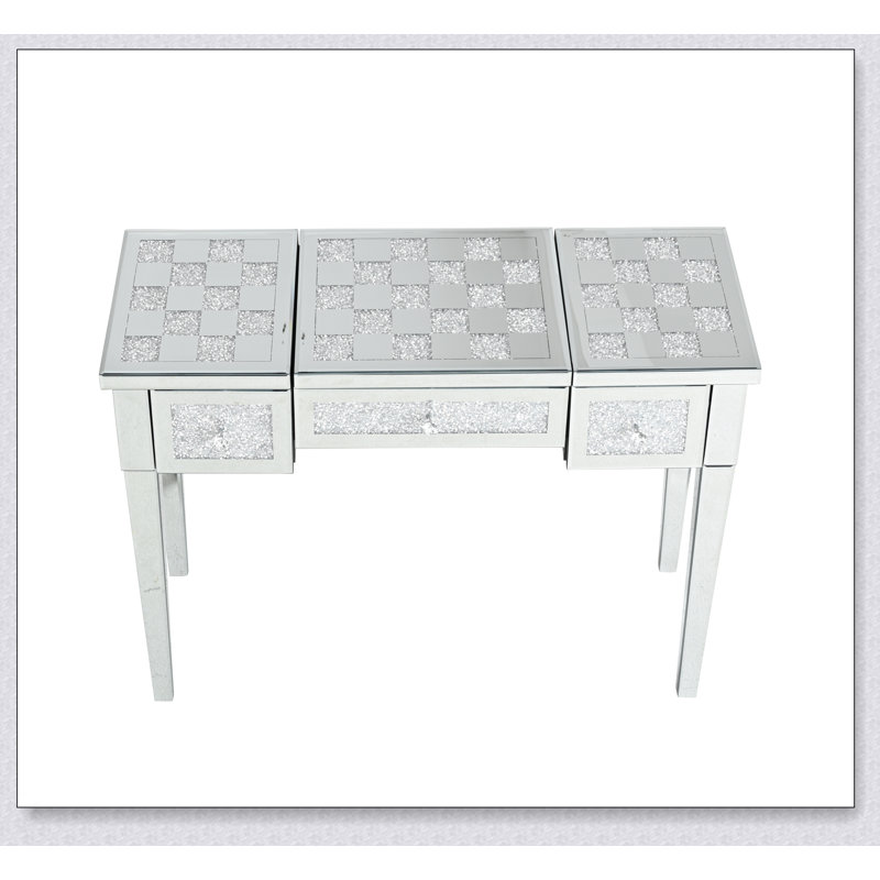 Bureau de coiffeuse en miroir avec incrustation de diamant concassé, coiffeuse argentée avec miroir rabattable, console en verre pour chambre à coucher, vestibule, vestiaire