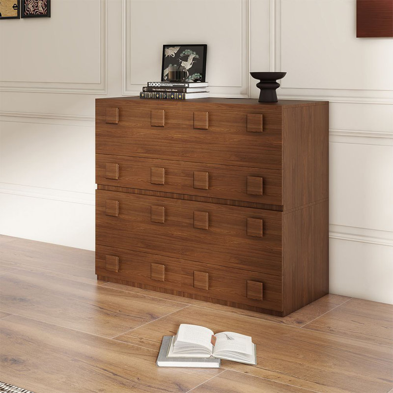 Wiley 91.32'' Mid Century TV Stands, Brown Solid Wood Cabinets, 4Pieces