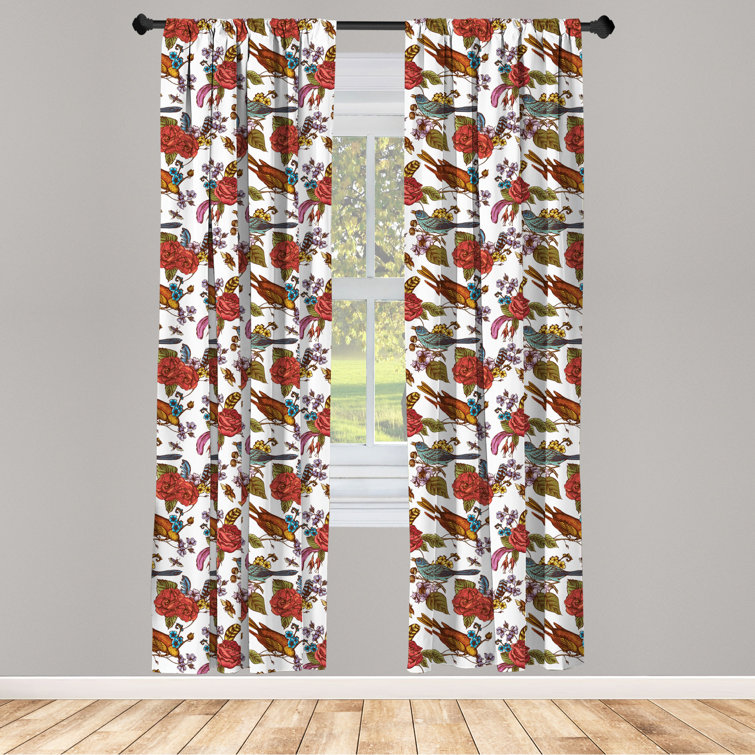 A Pair of Floral Botanical Curtains, Floral Window Curtain, Meadow