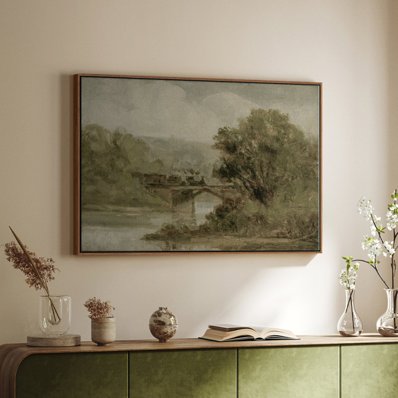 Paysage rétro - DCCCII, Toile encadrée noyer flottant, H 17 po x l 25 po x P 2 po