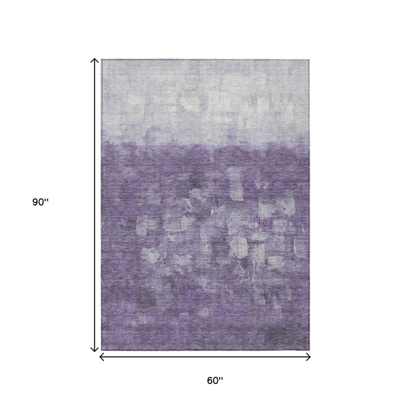 Tapis extérieur lavable abstrait mauve et argenté 5 pi x 8 pi, Rectangle 5 pi x 8 pi