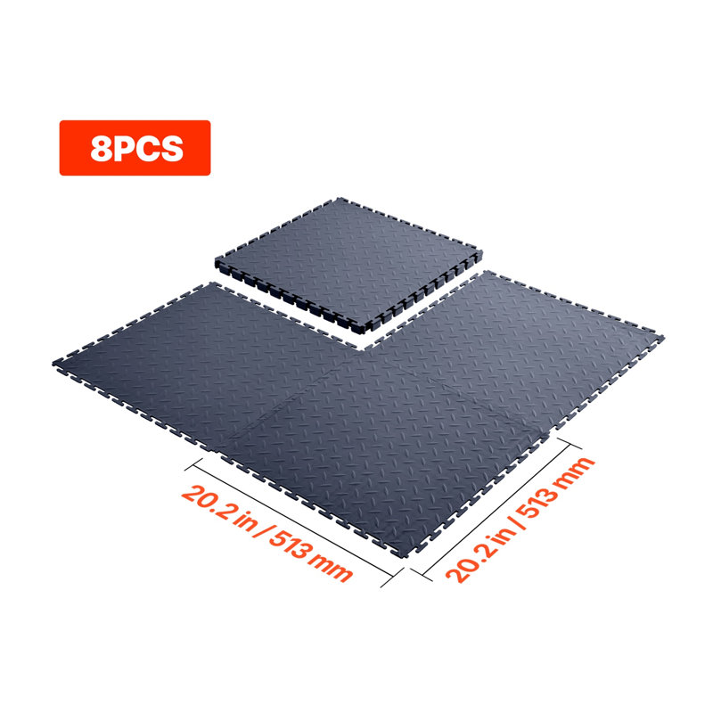 Carreaux de garage pour garage à emboîtement robuste, paquet de 8 - Plancher modulaire en PVC à losanges pour atelier et entrepôt