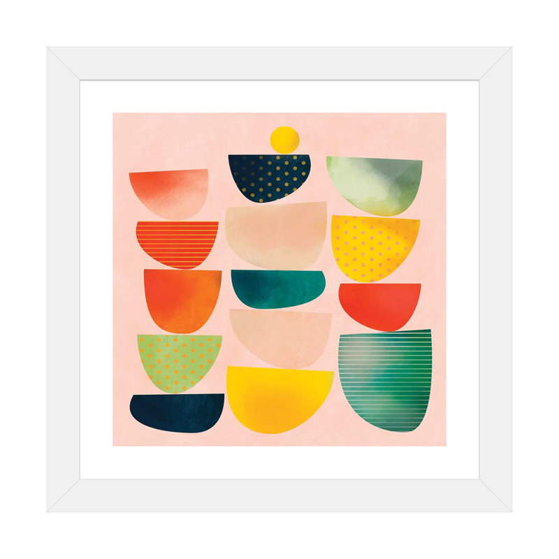 «Mid Century Geometric Half Circles» par Ana Rut Bré - impression d'art graphique, Blanc, H 16 po x l 16 po x p 1 po