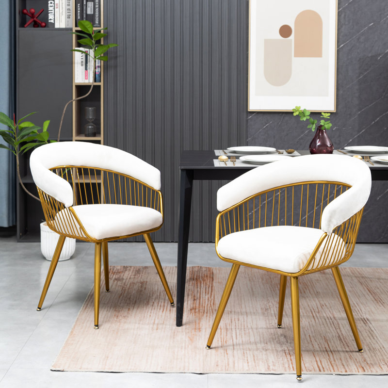 Modern Mid Century Dining Chair, Upholstered Velvet Dining Room Chairs with Metal Legs for Makeup/Living Room, Beige