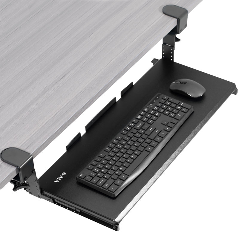 Extra Sturdy Clamp-On Computer Keyboard And Mouse Under Desk Slider Tray, Black