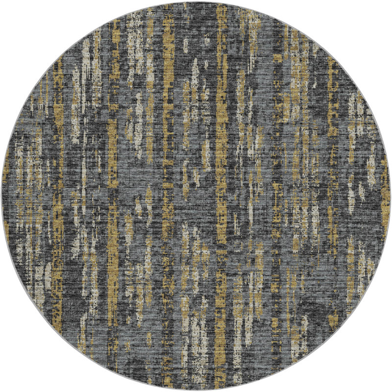 Premium Machine Washable Dream Shag ADS39 Broken Bars Rug, Granite, 8' Round