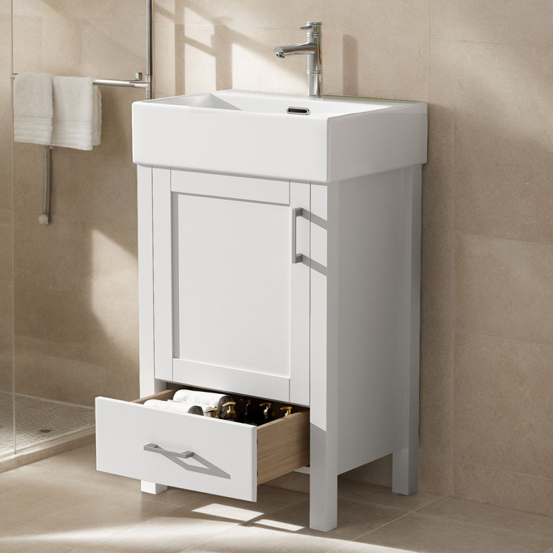 20" Freestanding Single Bathroom Vanity with Ceramic Top, White