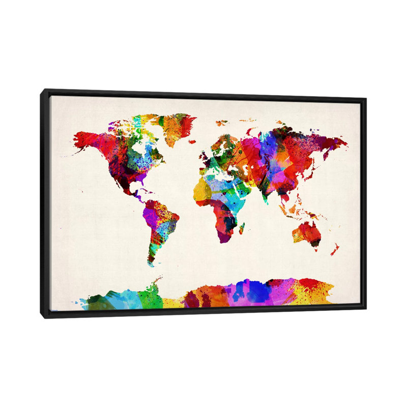 « michael tompsett », impression sur toile, "map of the world (abstract paint) ii", H 40 po x l 60 po x P 1,5 po