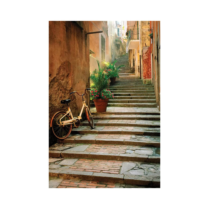 Italy, Cinque Terre, Monterosso Bicycle And Uphill Stairway - No Frame Print on Canvas, 66.04 cm H x 45.72 cm W x 3.175 cm D