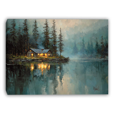 Island Cabin Lake Lights Wrapped Canvas Wall Art