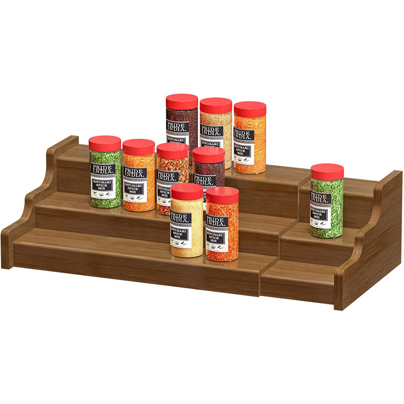 Freestanding Bamboo Spice Rack with Adjustable Racks, Brown