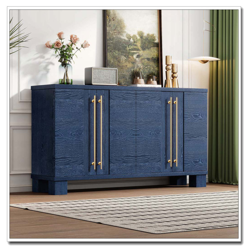 Buffet en bois avec poignées dorées et tablettes réglables, Antique Navy