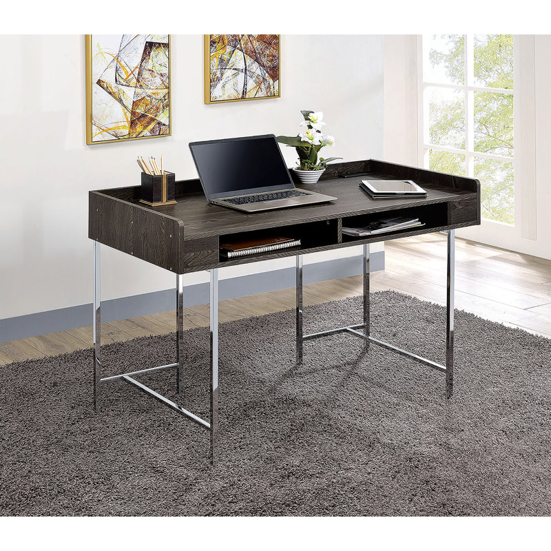 Bureau d'ordinateur moderne et moderne avec support USB avec tiroirs, fabrication en bois et en acier pour un rangement et une connectivité efficaces
