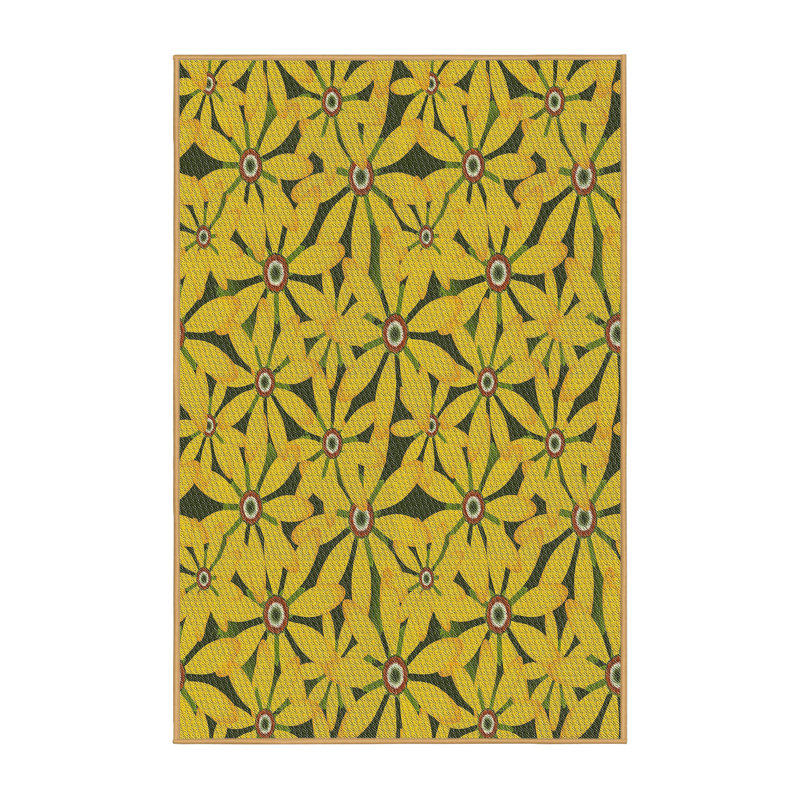 Tapis jaune à motif floral Usamah, Rectangle 5 pi x 7 pi