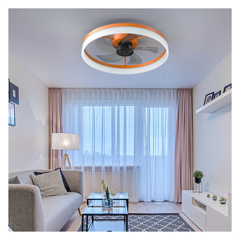 Ventilateur de plafond moderne orange avec lumières et télécommande, ventilateur de plafond à DEL à intensité variable pour salon de chambre à coucher - Ventilateur de plafond en ABS à fonctionnement silencieux