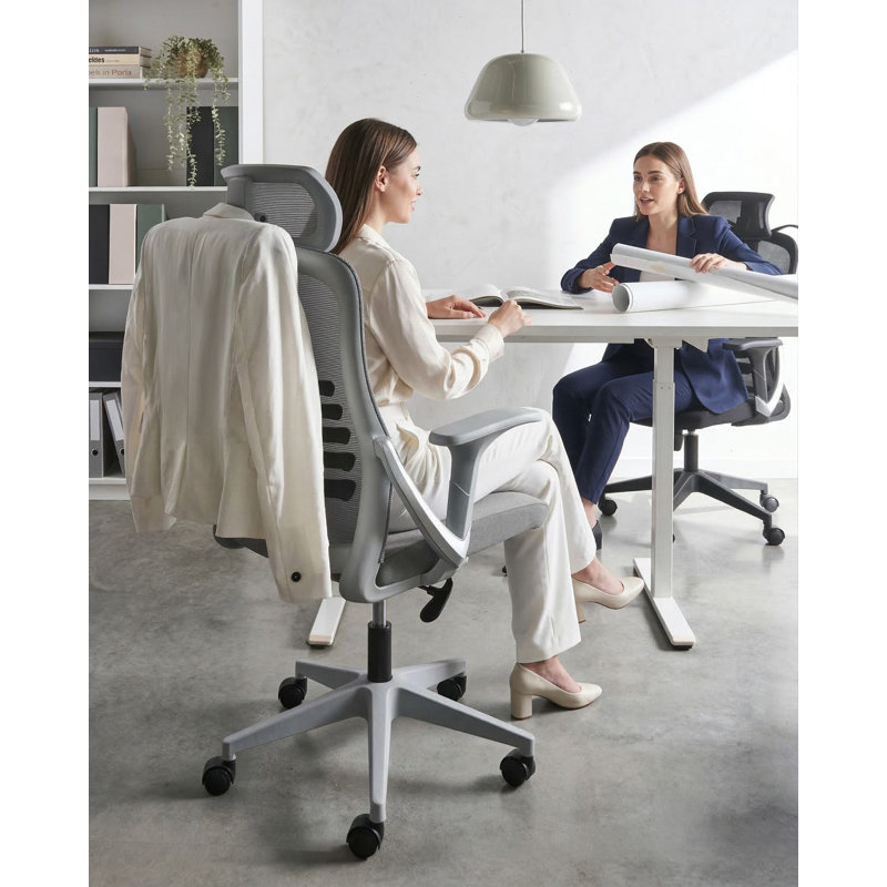 Brayden Studio Office Chair with Headrest, Grey, Grey