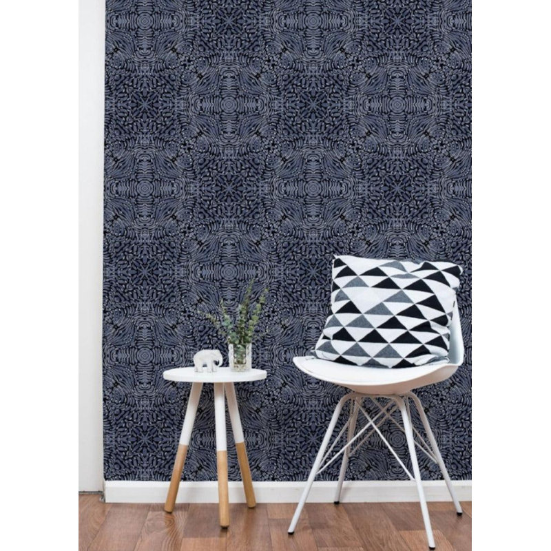 Abra Flora Spiral Premium Matte 10' L x 24" W Wallpaper Roll, Faux Grasscloth, Non-pasted, Blue