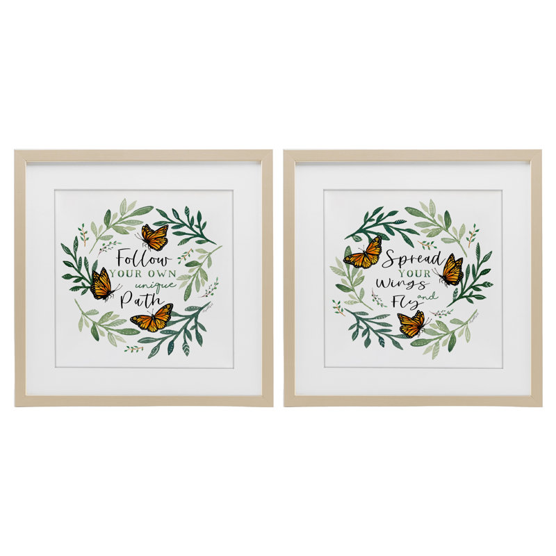 "Spread Your Wings and Follow Path", ensemble de 2 impressions encadrées sous verre, design par Elizabeth Tyndall